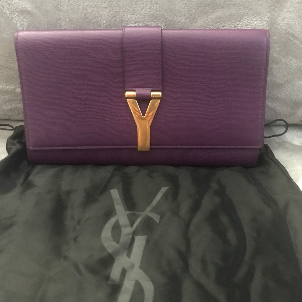 YSL gold Y clutch